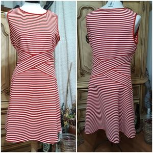 Womens Red White Dress Sz XL Striped Sleeveless B10 TRULLI Holiday July Summer